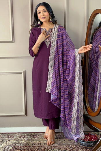 Women's  Viscose Silk Embroidered Straight Kurta with  Pant And Silk Printed Dupatta Sets