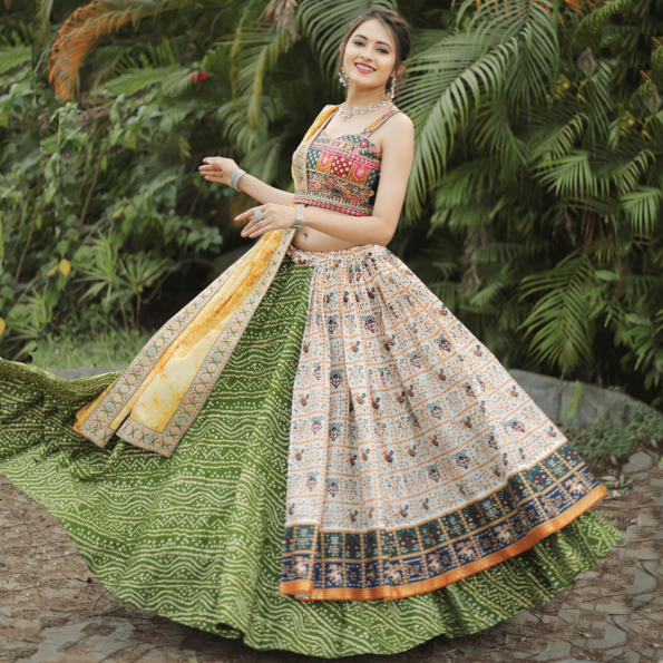 Bandhej Patola Foil Print Lahenga Choli (Full stitched)