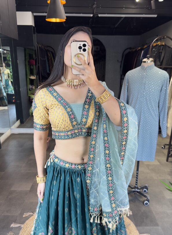 Aqua Green Lahenga Choli (Full Stitched)