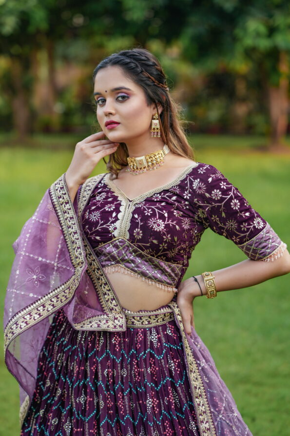 Wine Varnish Lahenga Choli (Full Stitched)