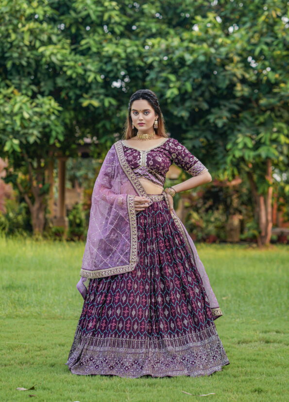 Wine Varnish Lahenga Choli (Full Stitched)