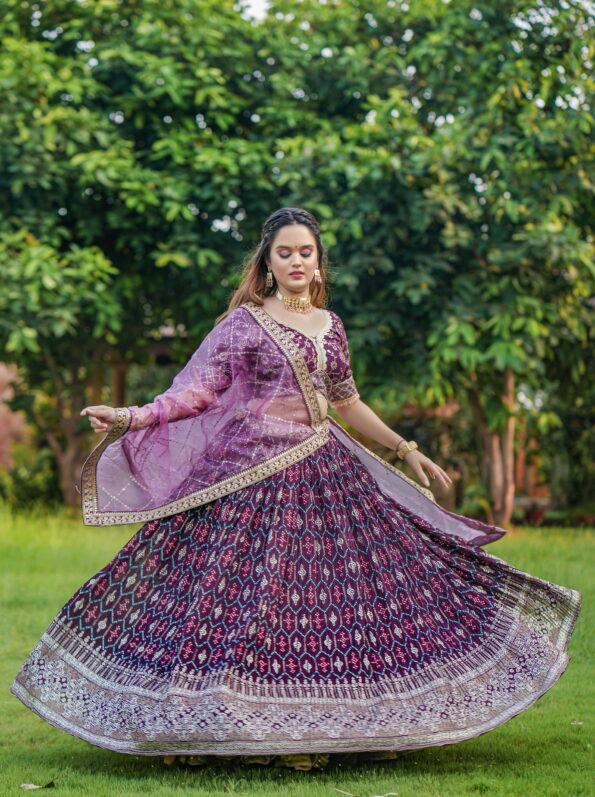 Wine Varnish Lahenga Choli (Full Stitched)