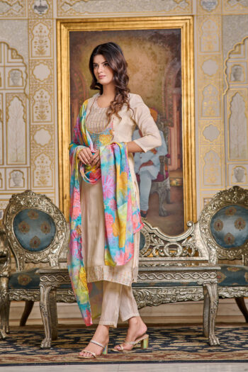 Women's Embroidered Simar Kurti With Pant & Dupatta Set