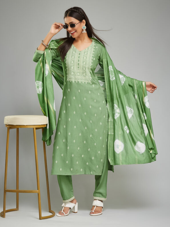 Women's Rayon Rubber Printed Straight Kurta with Pant And  Dupatta Sets