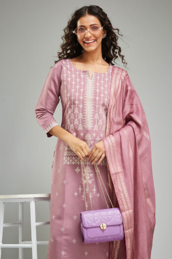 Women's Viscose Chanderi Printed Straight Kurta with Pant And  Dupatta Sets