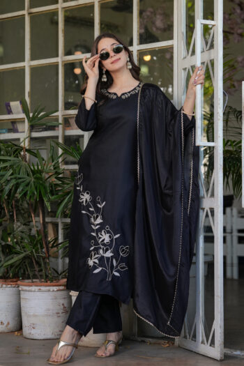 Women's Viscose Rayon Embroidary Straight Kurta with Pant And  Dupatta Sets