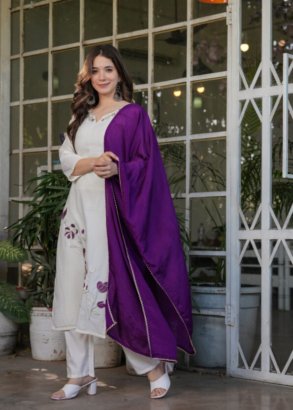 Women's Viscose Rayon Embroidary Straight Kurta with Pant And  Dupatta Sets