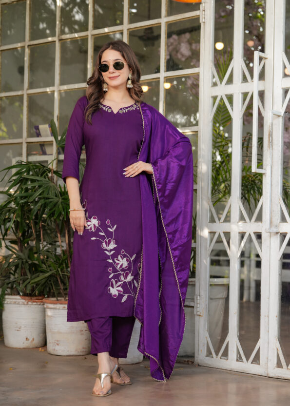 Women's Viscose Rayon Embroidary Straight Kurta with Pant And  Dupatta Sets