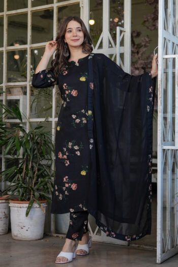 Women's Silk Blend Printed Straight Kurta with Pant And  Dupatta Sets