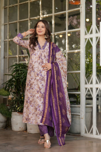 Women's Pure Cotton Printed Straight Kurta with Pant And  Dupatta Sets