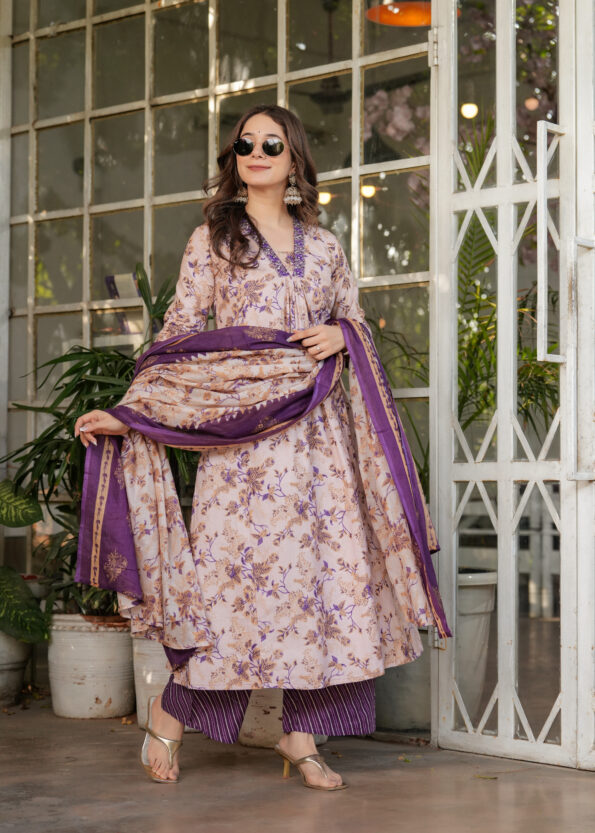 Women's Pure Cotton Printed Straight Kurta with Pant And  Dupatta Sets