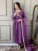 Women's Purple BSY Viscose Embroidered Flared Kurta with Pant And Chinon Laced Dupatta Sets